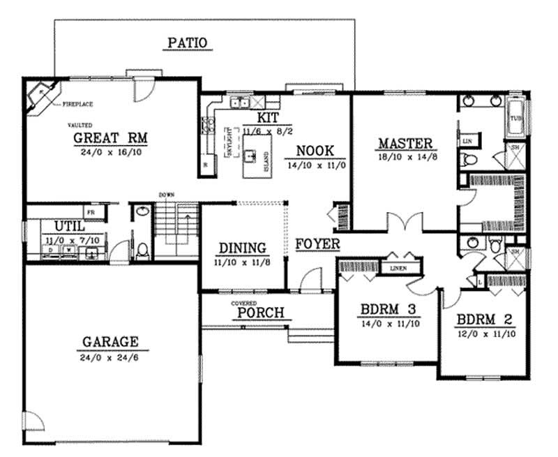 Floor Plan First Story of Ranch Plan #119-1160