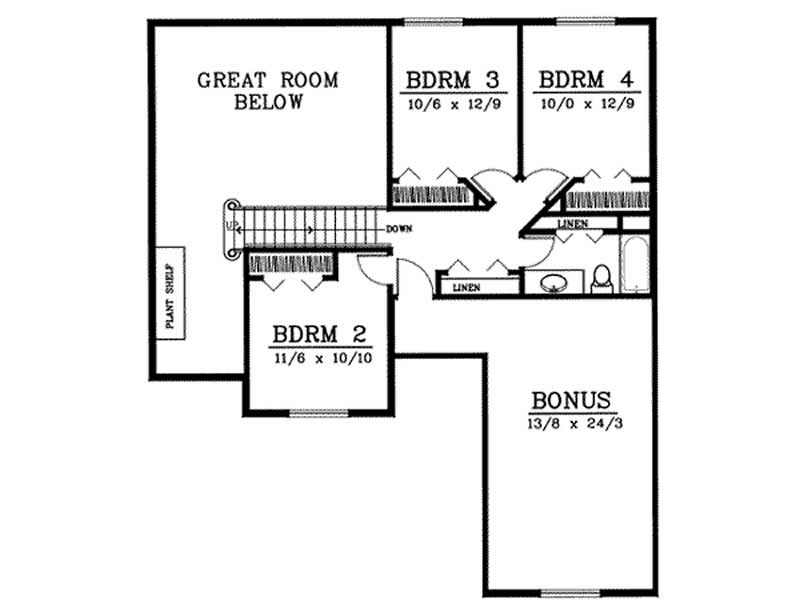 Floor Plan Second Story of Country Plan #119-1170