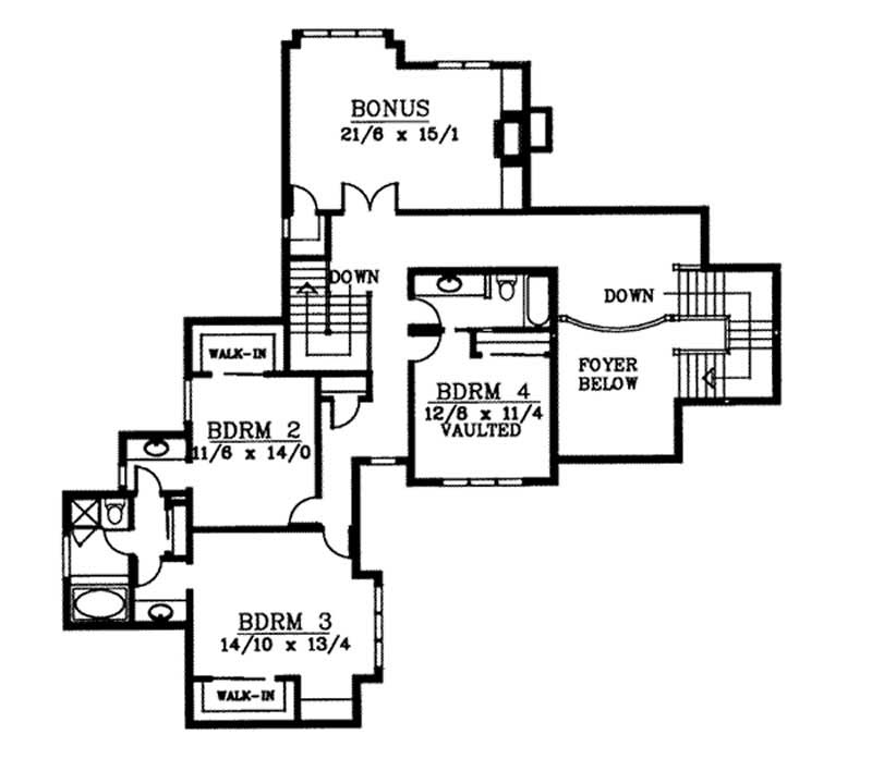 Floor Plan Second Story of Craftsman Plan #119-1190