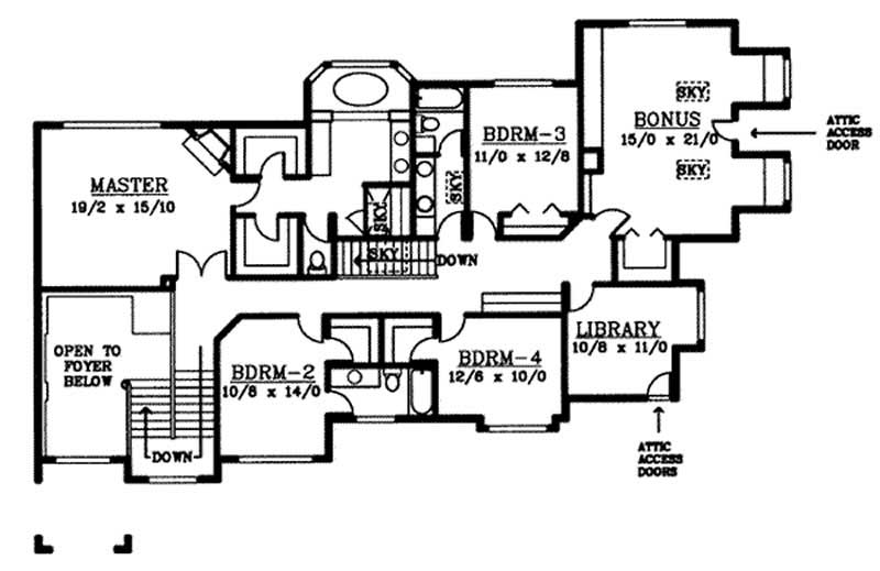Floor Plan Second Story of European Plan #119-1198