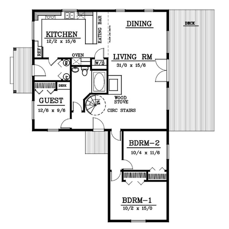 Floor Plan First Story of Vacation Homes Plan #119-1207