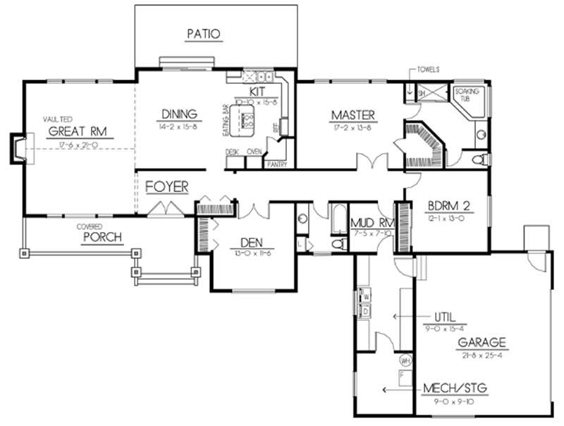 Floor Plan First Story of Craftsman Plan #119-1213