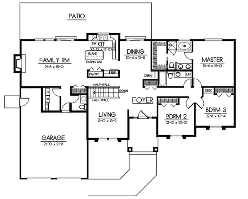 Floor Plan First Story of Colonial Plan #119-1214