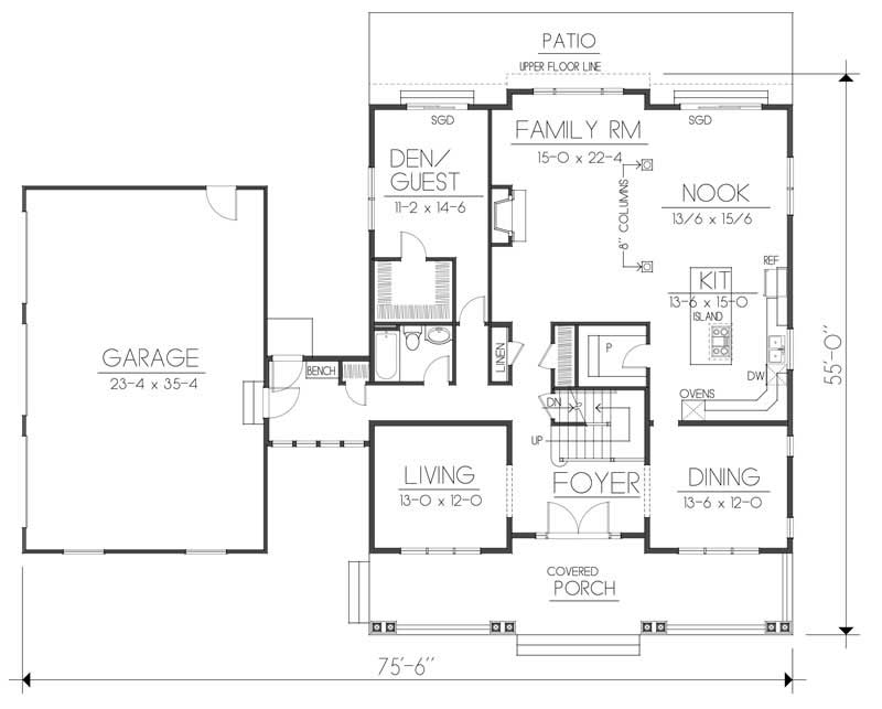 Floor Plan First Story of Ranch Plan #119-1221