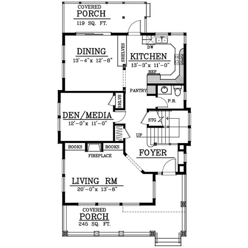 Floor Plan First Story of Country Plan #119-1222