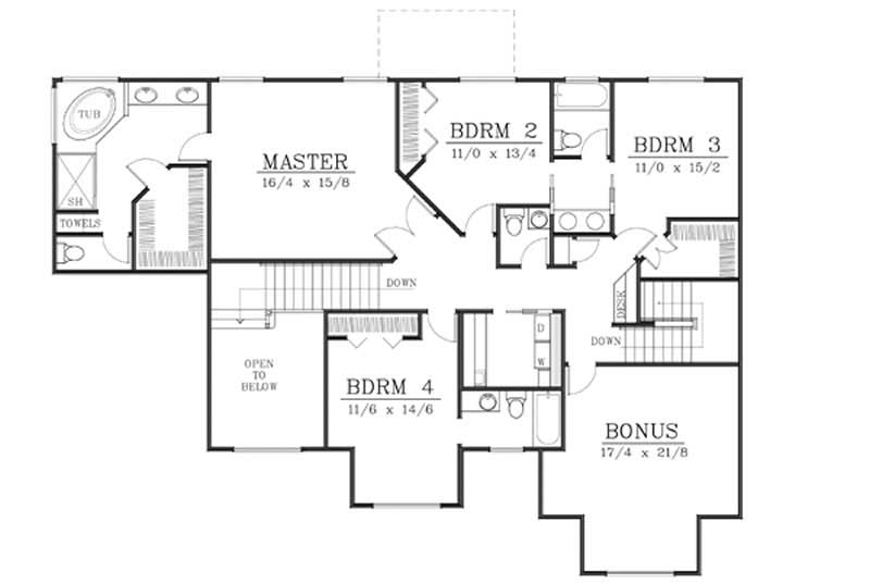 Floor Plan Second Story of Craftsman Plan #119-1226