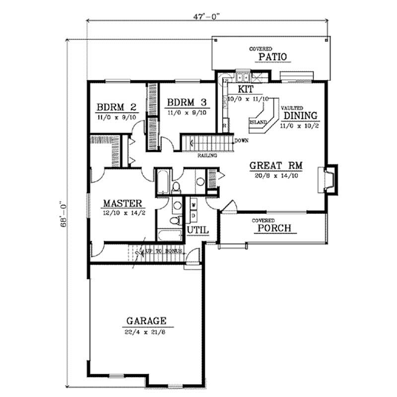 Floor Plan First Story of Bungalow Plan #119-1241