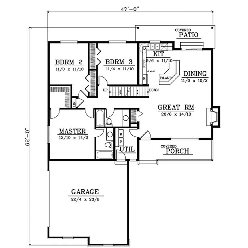 Floor Plan First Story of Bungalow Plan #119-1242