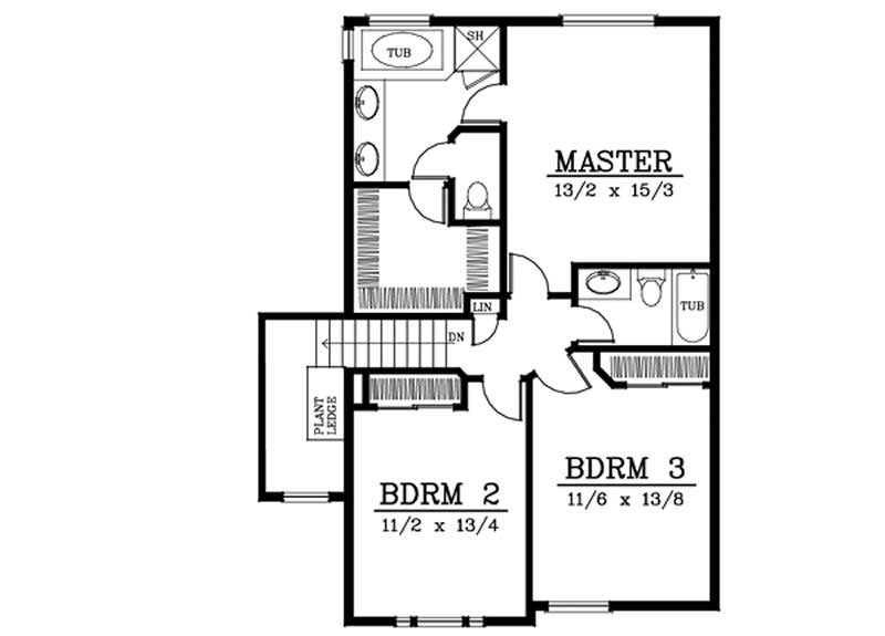 Floor Plan Second Story of Craftsman Plan #119-1243