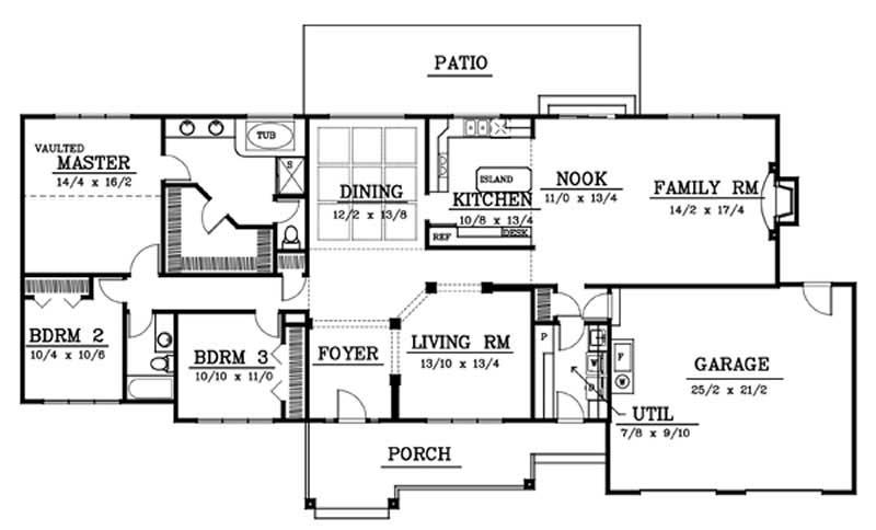 Floor Plan First Story of Ranch Plan #119-1244