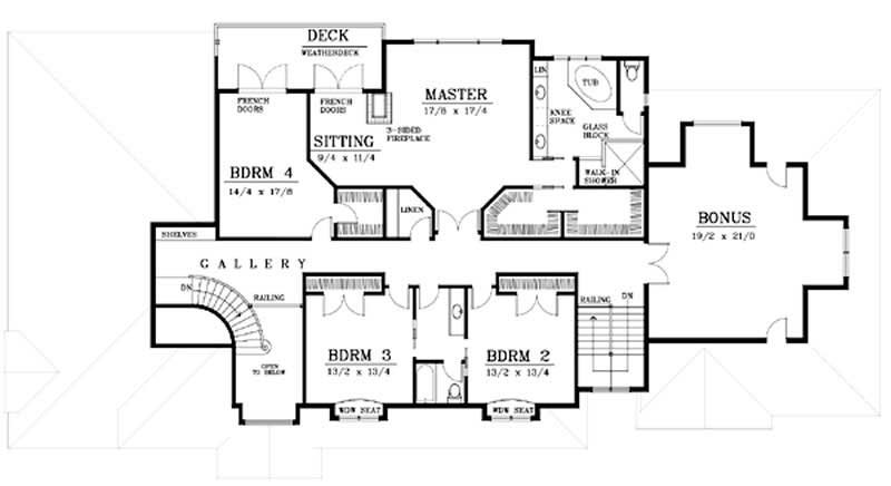 Floor Plan Second Story of Colonial Plan #119-1248