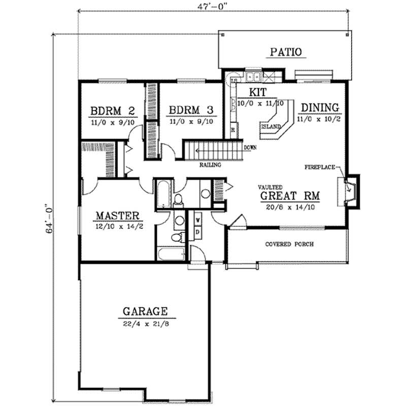 Floor Plan First Story of Bungalow Plan #119-1252