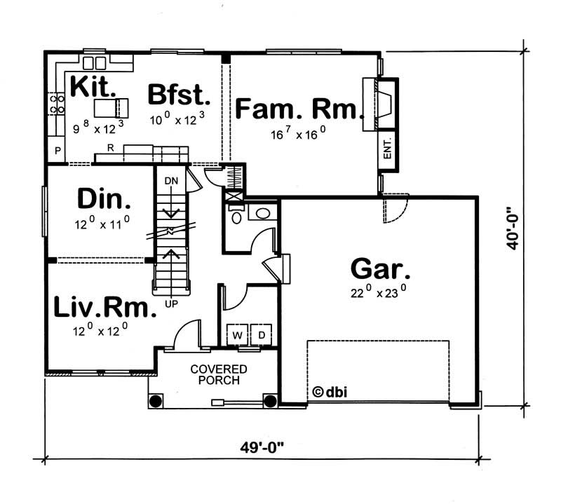 Floor Plan First Story of Traditional Plan #120-1047