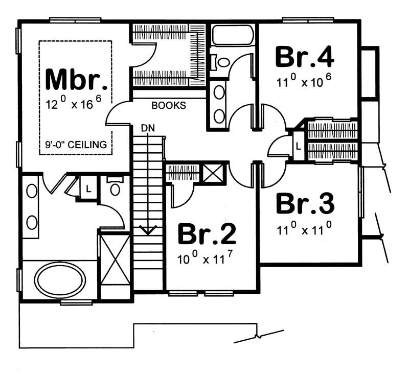 Floor Plan Second Story of Traditional Plan #120-1047