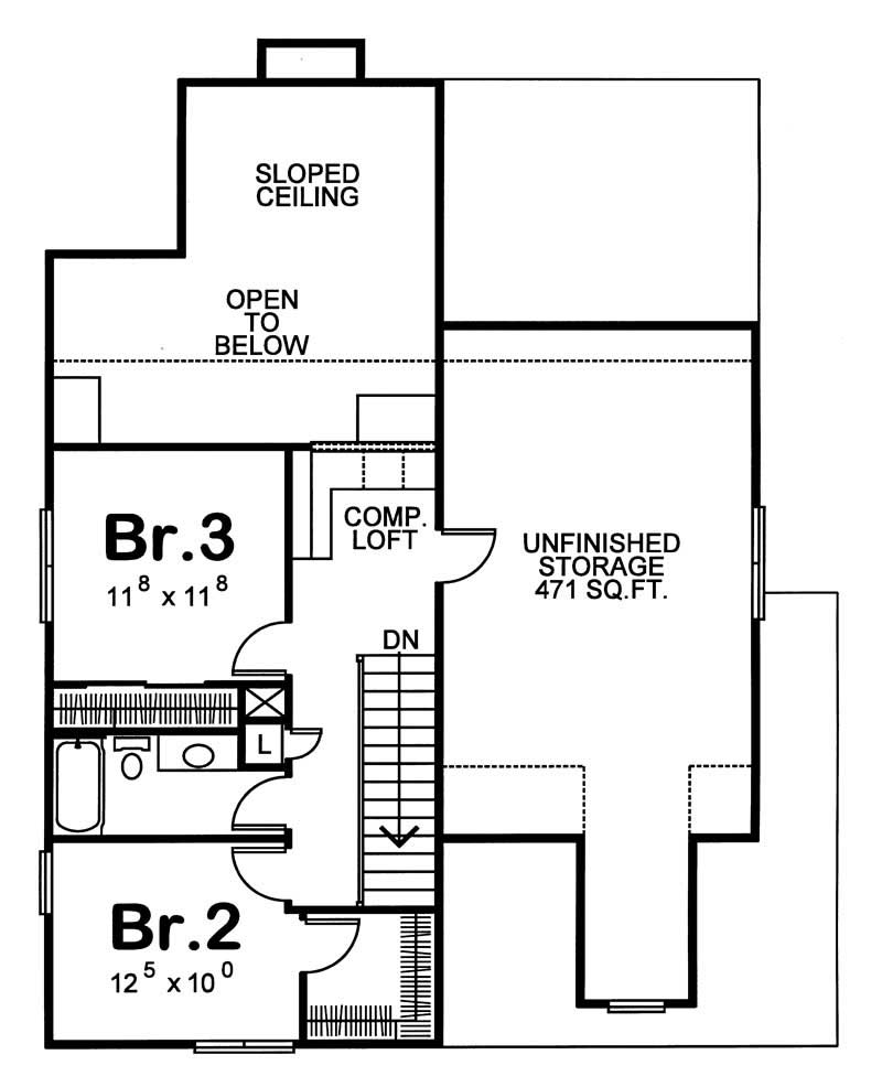 Floor Plan Second Story of Country Plan #120-1078