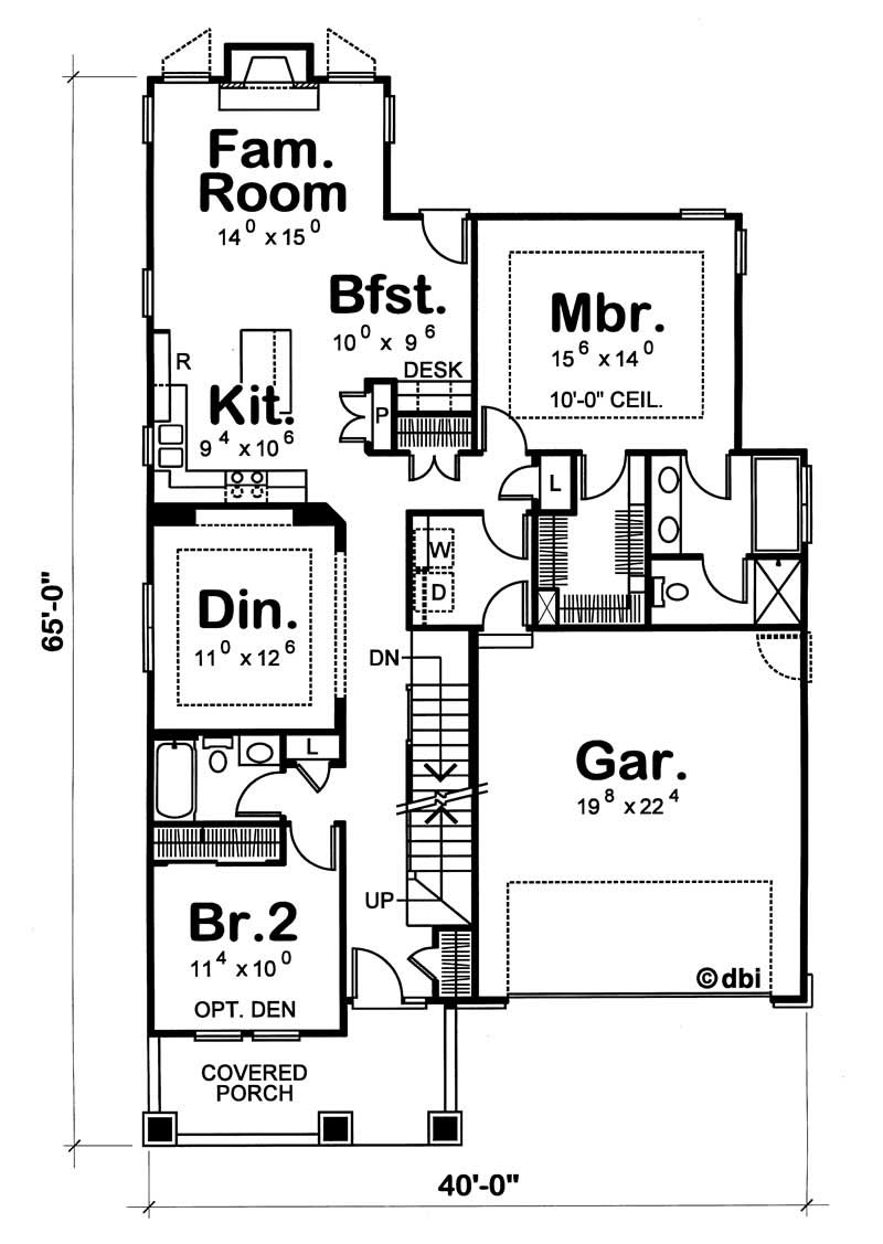 Floor Plan First Story of Bungalow Plan #120-1089