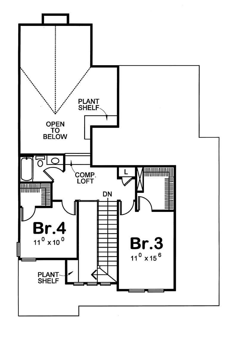 Floor Plan Second Story of Bungalow Plan #120-1089