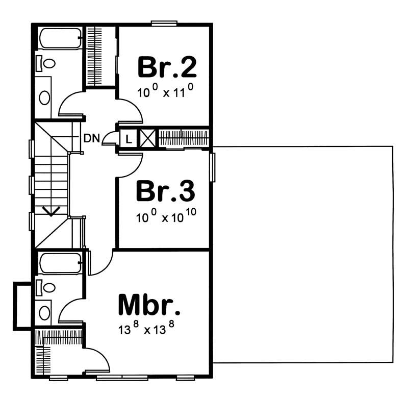 Floor Plan Second Story of Country Plan #120-1090