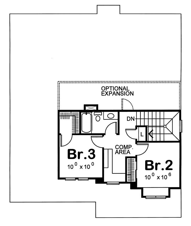 Floor Plan Second Story of Colonial Plan #120-1117