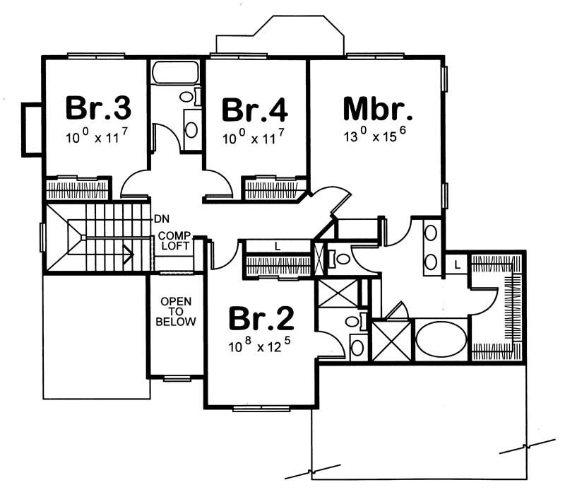 Floor Plan Second Story of Country Plan #120-1123