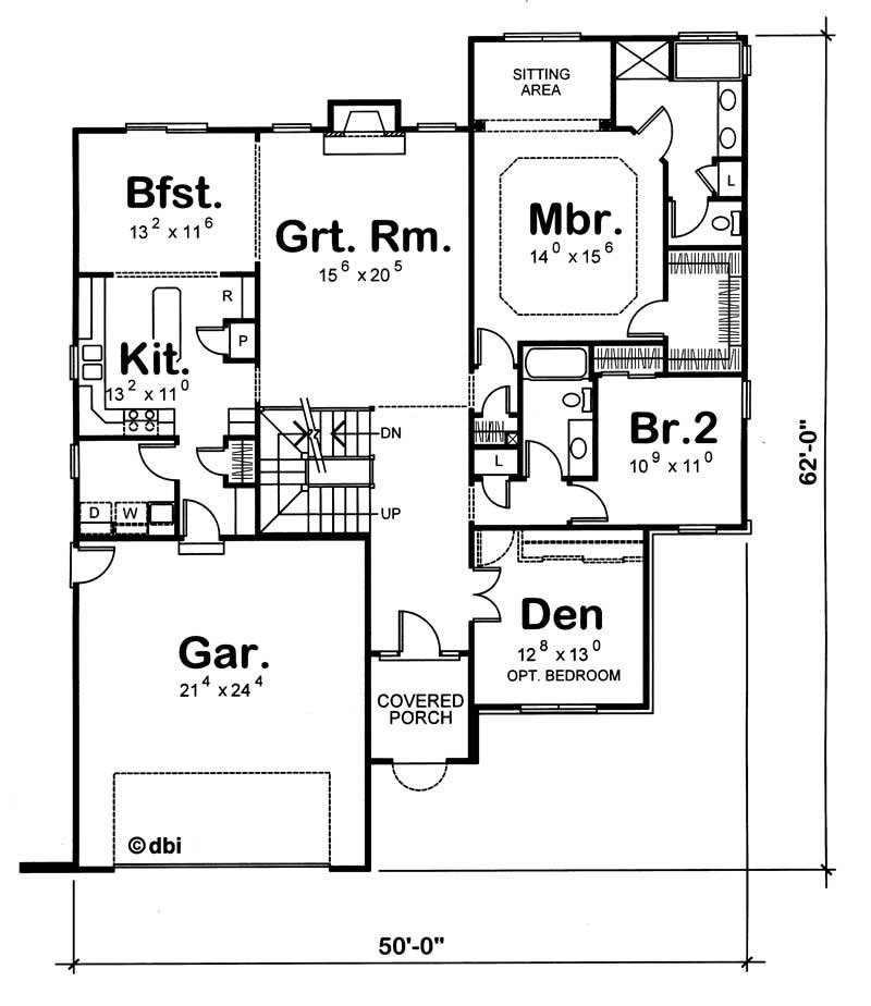 Floor Plan First Story of European Plan #120-1124