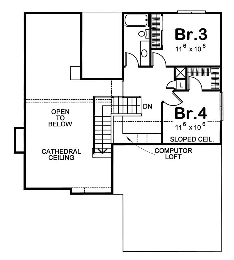 Floor Plan Second Story of French Plan #120-1130
