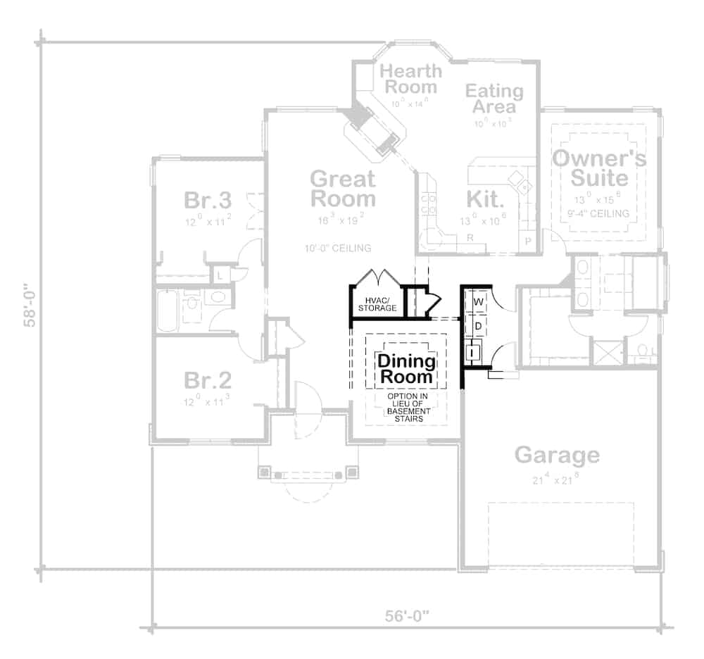 Floor Plan Main Level of French Plan #120-1156