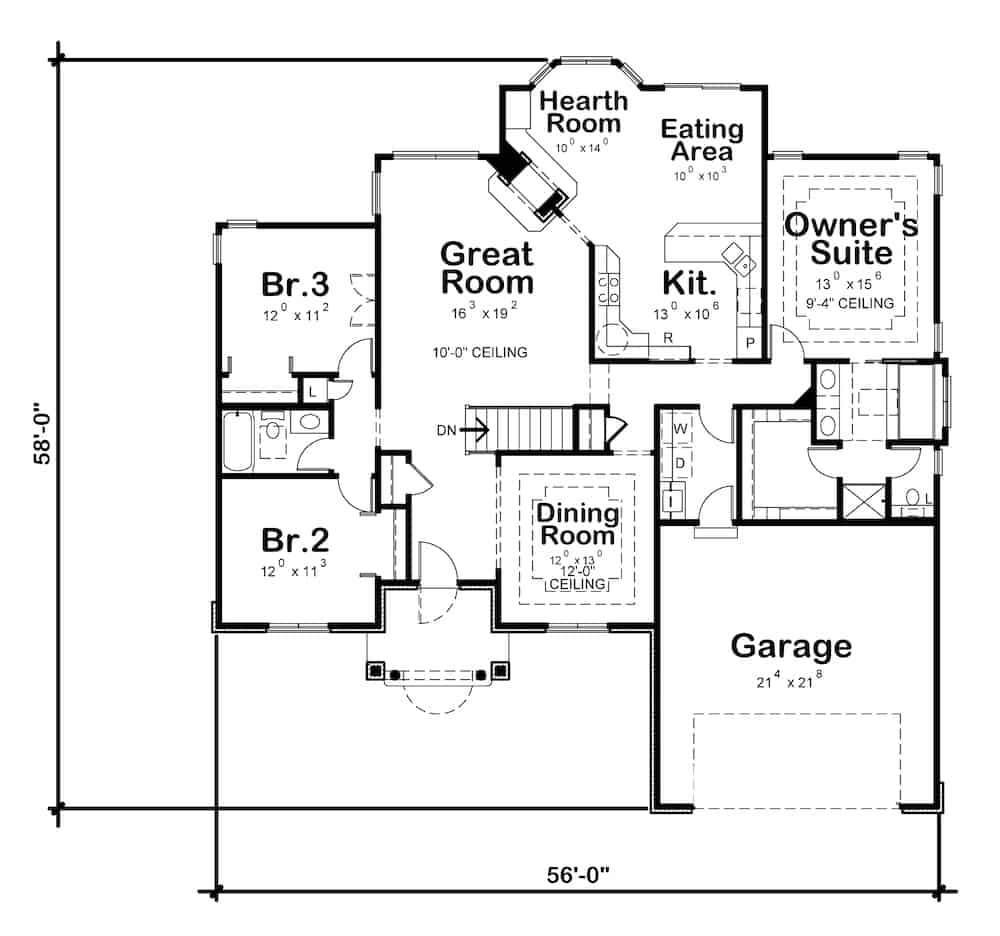 Floor Plan Main Level of French Plan #120-1156