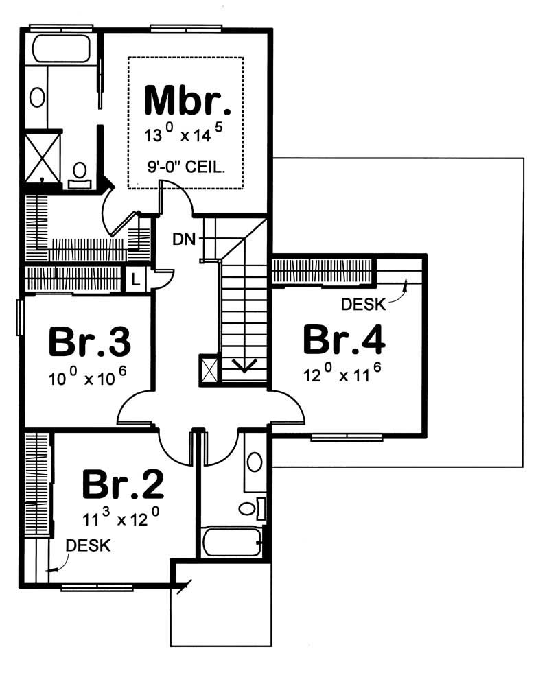 Floor Plan Second Story of French Plan #120-1167