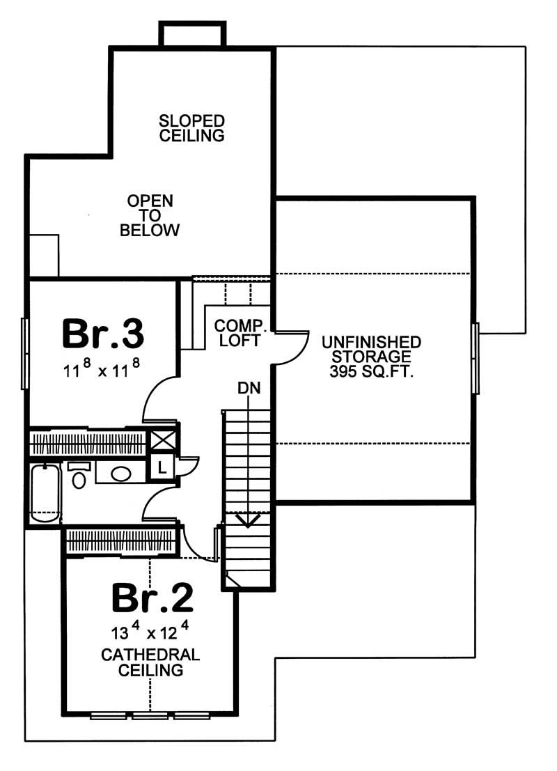 Floor Plan Second Story of Ranch Plan #120-1281