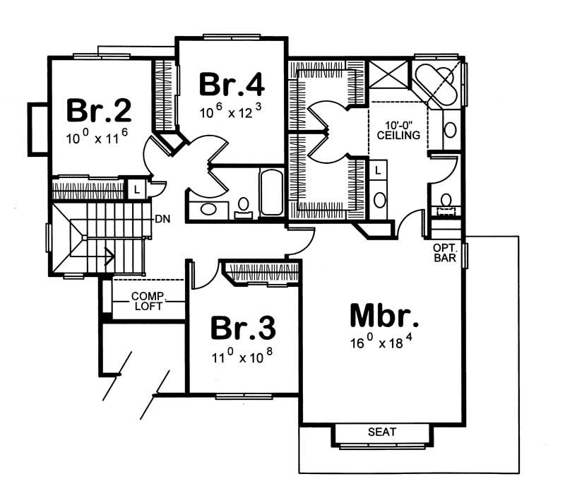 Floor Plan Second Story of European Plan #120-1321