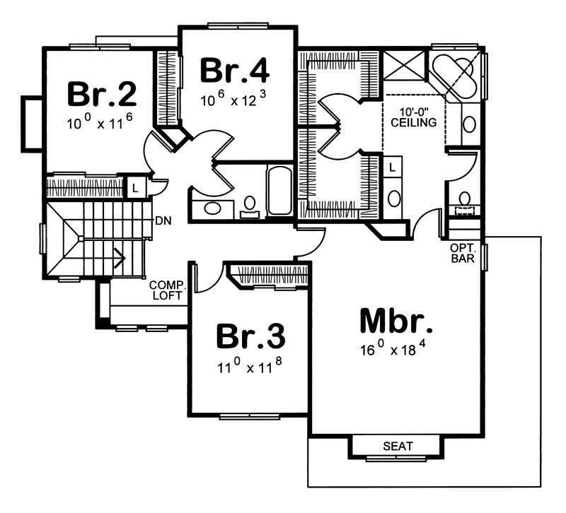 Floor Plan Second Story of Country Plan #120-1323
