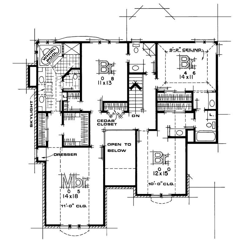 Floor Plan Second Story of European Plan #120-1331