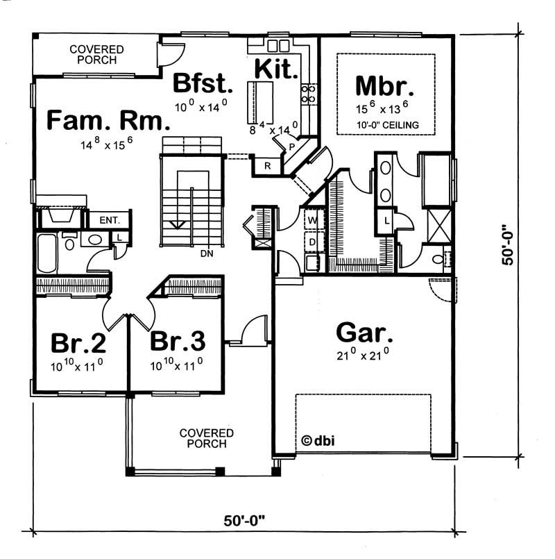 Floor Plan First Story of Country Plan #120-1350