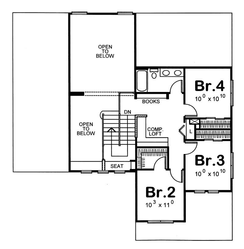 Floor Plan Second Story of Country Plan #120-1364