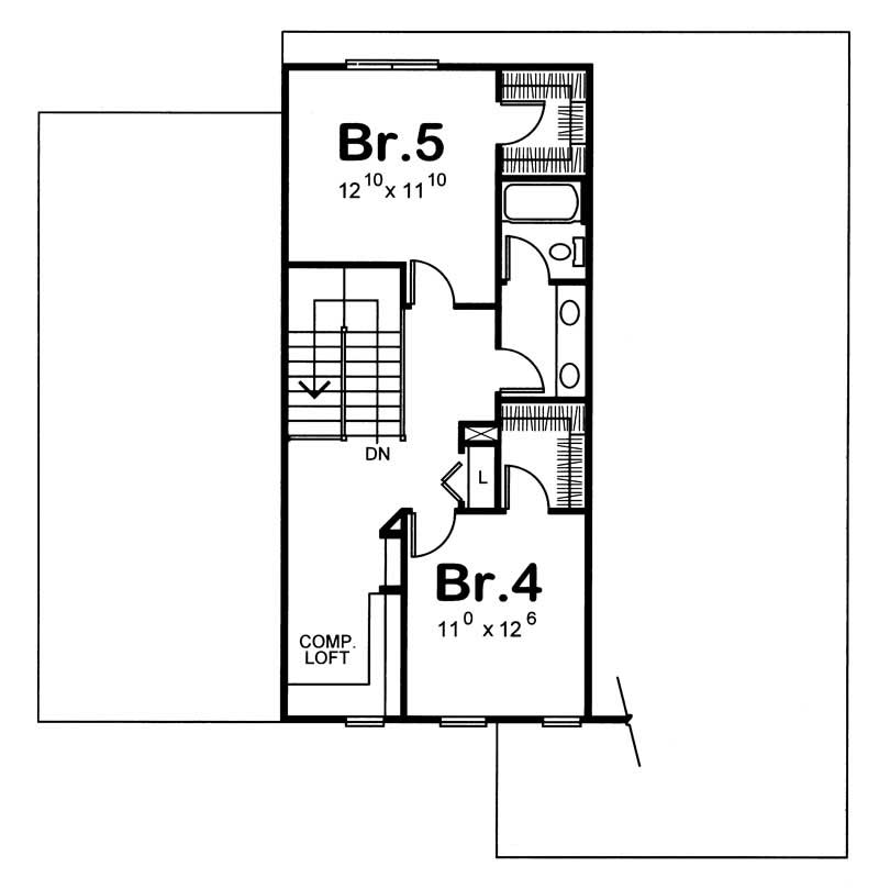 Floor Plan Second Story of French Plan #120-1367