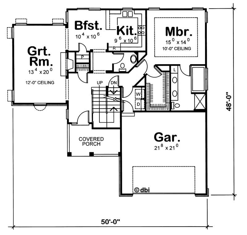 Floor Plan First Story of French Plan #120-1390