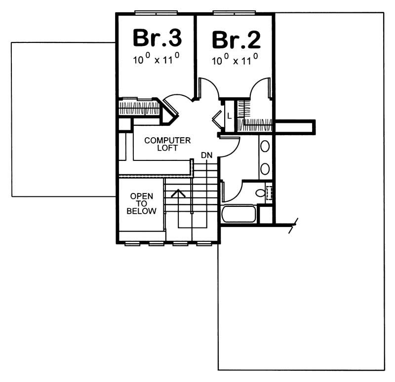 Floor Plan Second Story of French Plan #120-1390