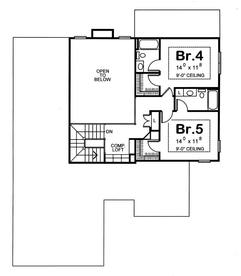 Floor Plan Second Story of Country Plan #120-1392