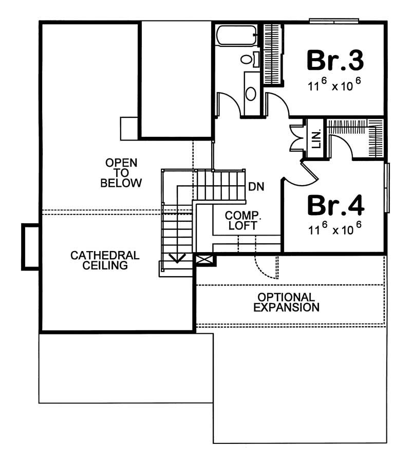 Floor Plan Second Story of Country Plan #120-1393