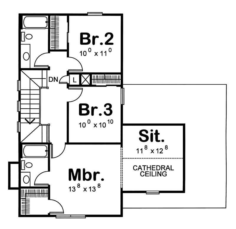 Floor Plan Second Story of Country Plan #120-1437