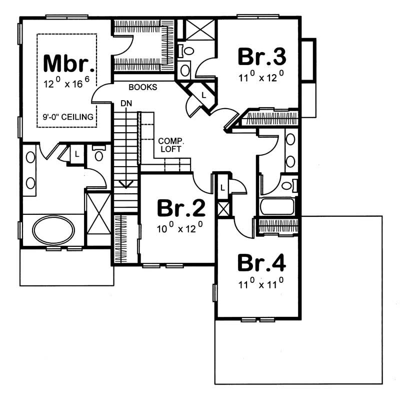 Floor Plan Second Story of Country Plan #120-1454