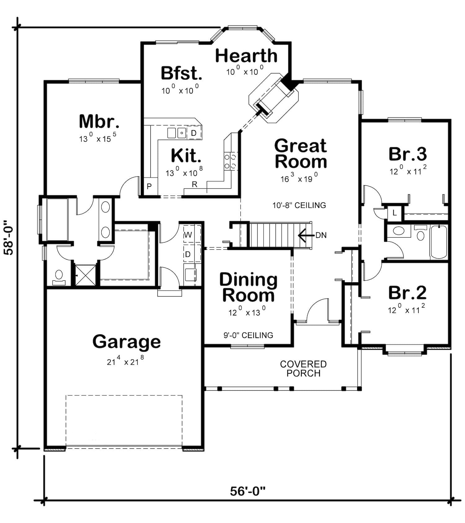 Floor Plan First Story of Ranch Plan #120-1475