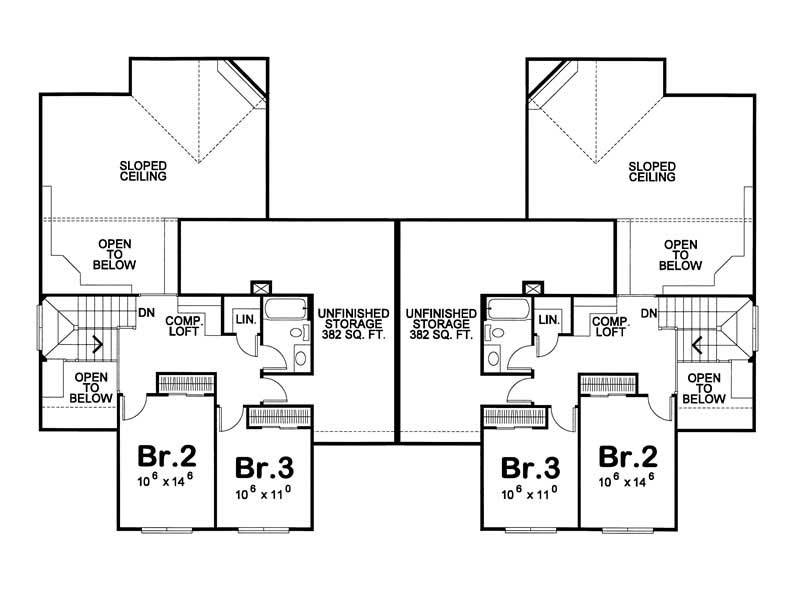 Floor Plan Second Story of Multi-Unit Plan #120-1553