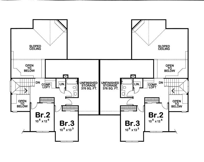 Floor Plan Second Story of French Plan #120-1554