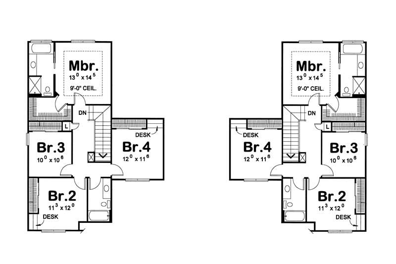 Floor Plan Second Story of French Plan #120-1596