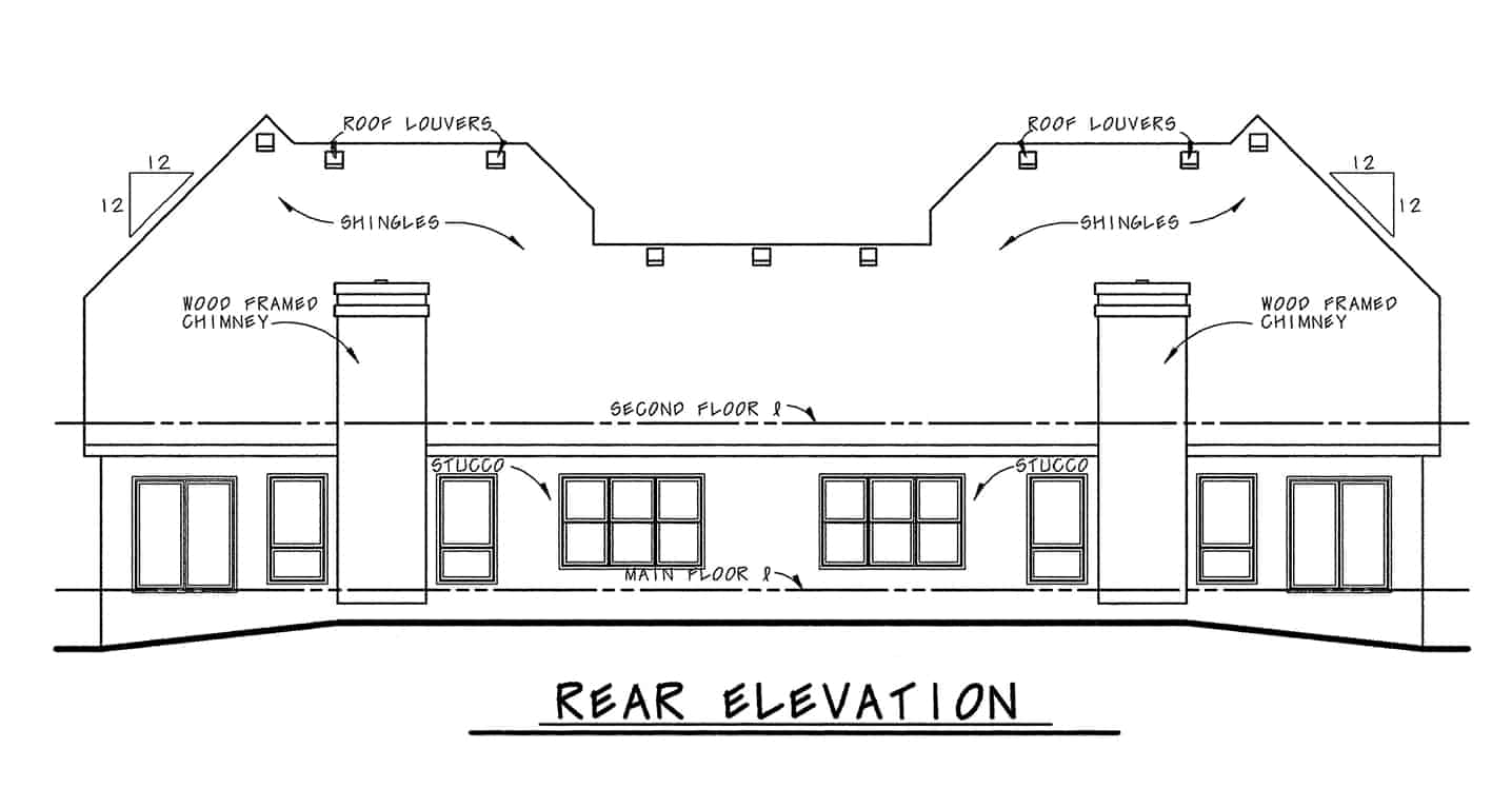 Home Plan Rear Elevation of this 6-Bedroom,3398 Sq Ft Plan -120-1599