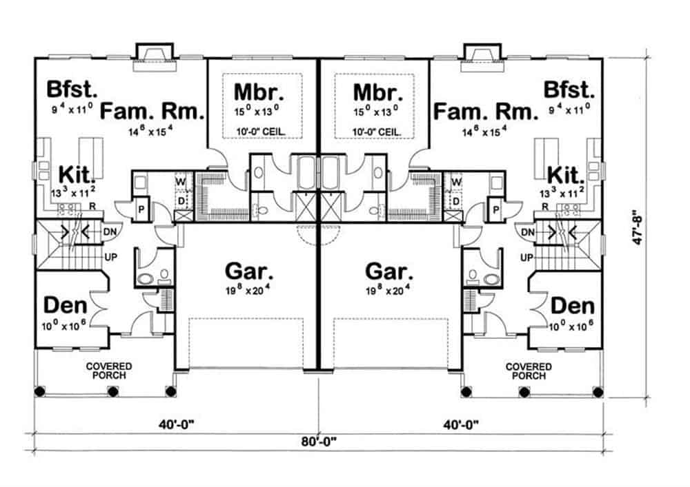 Floor Plan Main Level of European Plan #120-1599
