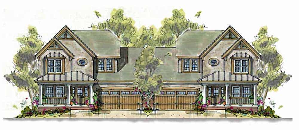 Front elevation of European home (ThePlanCollection: House Plan #120-1599)