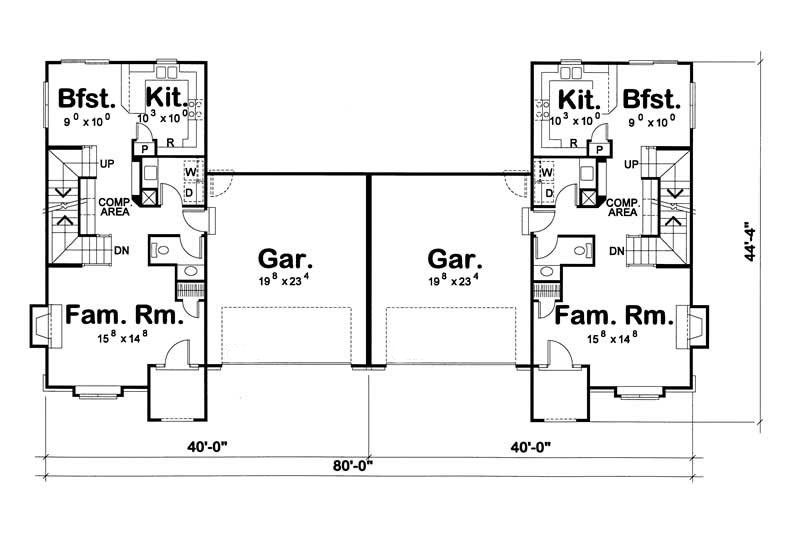 Floor Plan Main Level of European Plan #120-1602